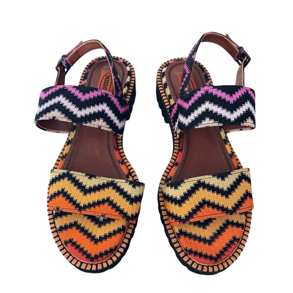 Missoni Zigzag Multicolor Fabric Ankle Strap Sandals Vibram Sole size 8.5